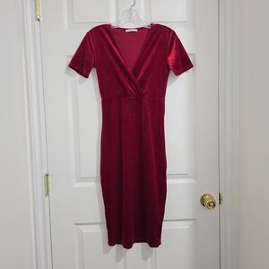 Zara Deep Red Velvet Midi Dress